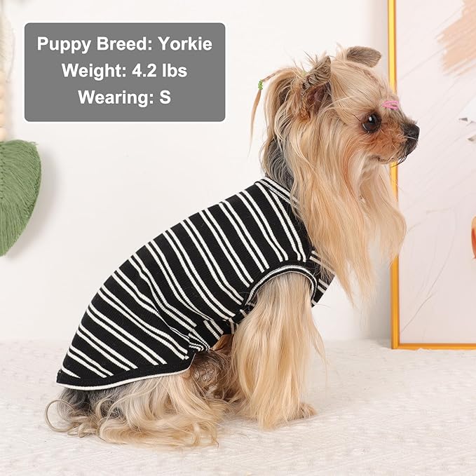 2Pack Dog Shirts for Small Dogs Girl Boy Striped Dog Shirt Vest Soft Stretchy Puppy Clothes Sleeveless Colorful Sweatshirt Small Puppy Outfit for Chihuahua Yorkie, Black+Blue, S
