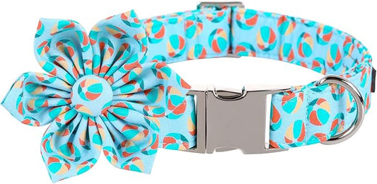 Lionet Paws Dog Collar with Flower - Cute Cotton Adjustable Flower Dog Collar with Metal Buckle for Large Dog Girl Boy, XL, Neck 16-26in