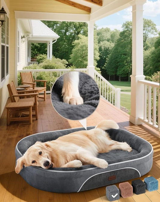 OhGeni Orthopedic Big Dog Couch X-Large Sized Pet Beds for Fathers Gifts with Comfort Foam Support, Soft Indestructible Fabric, Machine Washable Waterproof Removable Cover, 42-Inch (Gray)