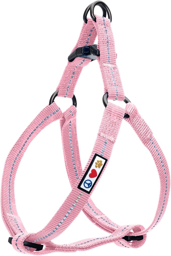 Pawtitas Recycled Dog Harness with Reflective Stitched a Puppy Harness Made from Plastic Bottles Collected from Oceans Medium Pink Cherry Blossom