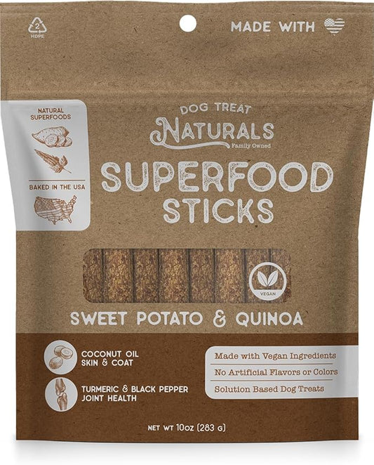 Sweet Potato & Quinoa Superfood Sticks for Dogs | Premium Training Treats | with Turmeric for Joint Health | Made with Real Sweet Potato & Quinoa | Made in USA | 10 Ounces