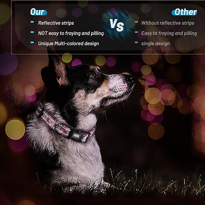 Dog Collar Cute Flower, Reflective Adjustable Basic Collars for Girl Female Small Medium Large Dogs Walking Running(Medium,Pink)