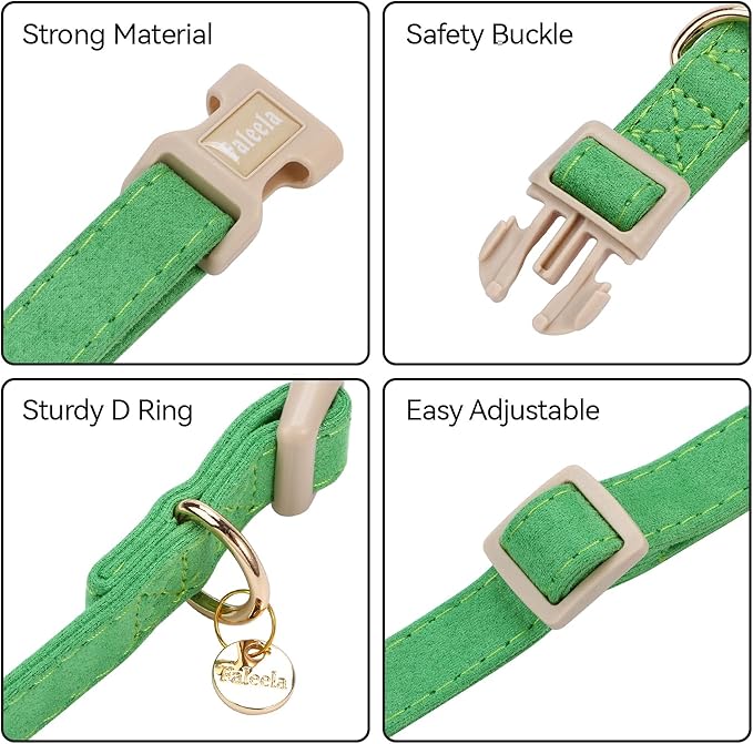 Faleela Dog Collar - Cute & Comfy Cotton Pet Collar, Adjustable Lightweight Design with Quick-Release Buckle, for Small, Medium & Large Dogs - Multiple Styles Available (X-Small, Green)
