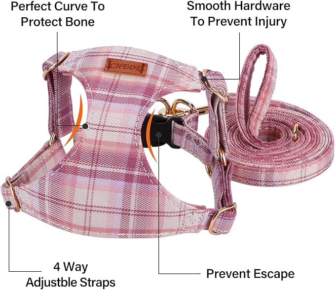 CHEDE No Pull Plain Pattern Dog Harness- Lightweight and Soft Dog Harness, Adjustable Small Dog Harness and Leash Set, with Dog Leash, Suitable for Puppy Small and Medium-Sized Dog