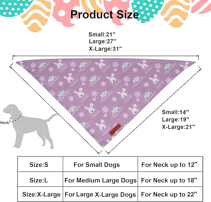ADOGGYGO Easter Dog Bandanas, Reversible Bunny Floral Pet Scarf, Multi Size Offered, Rabbit Easter Bandana for Large and Extra Large Dogs Pets (X-Large)