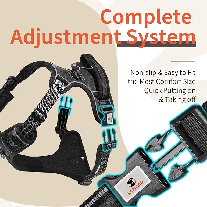 Dog Harness, No-Pull Pet Breathable Harness, Adjustable Soft Padded Dog Vest with 2 Leash Clips, Reflective No-Choke Pet, Easy Control Handle for Large Dogs, Black, XL