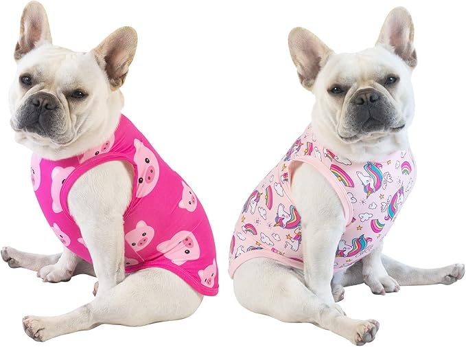 CuteBone Dog Shirts 2-Pack Soft Pet Clothes Breathable Summer Vest for Small Puppy and Stretchy Cat Apparel 2BX09M