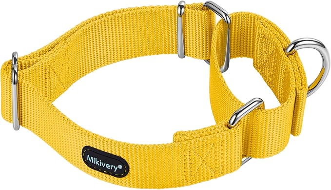 Mikivery Martingale Dog Collar Nylon Adjustable and Safety Training Colourful Comfortable Metal Buckle Pet Collars for Small Medium and Large Dogs(Yellow,M)