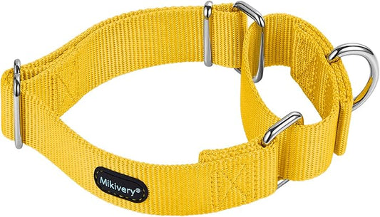 Mikivery Martingale Dog Collar Nylon Adjustable and Safety Training Colourful Comfortable Metal Buckle Pet Collars for Small Medium and Large Dogs(Yellow,M)