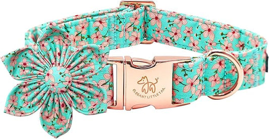 Elegant little tail Dog Collar, Spring Pet Collar with Flower Dog Durable Pink Flower Print Dog Collars Girl Pet Gift Adjustable Dog Collar for X-Large Dogs