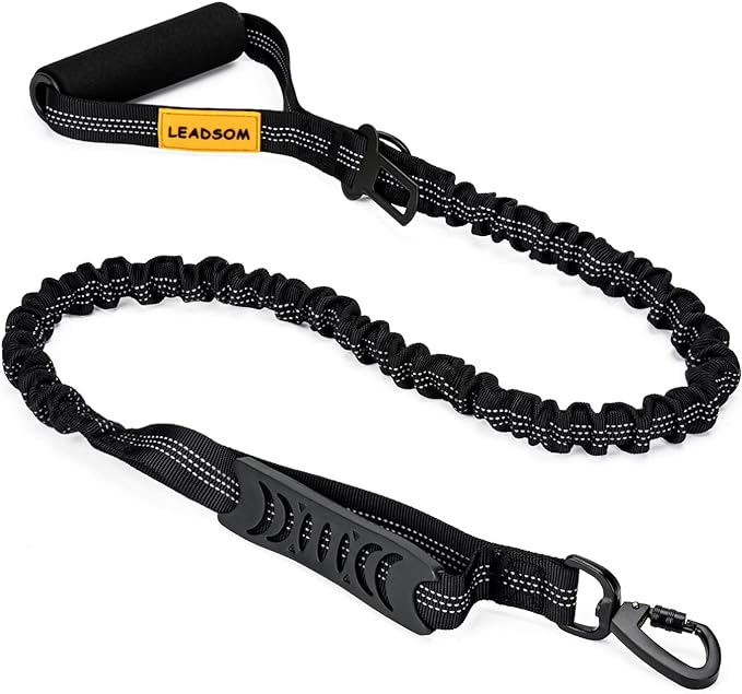 6FT Highly Reflective Heavy Duty Elastic Bungee Medium and Large Dog Leash Shock Absorbing with Comfortable Padded Handle and Traffic Handle Suitable for Training