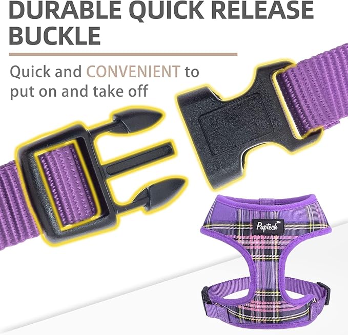PUPTECK Soft Mesh Dog Harness and Leash Set Pet Puppy Cat Comfort Padded Vest No Pull Harnesses, Purple, M