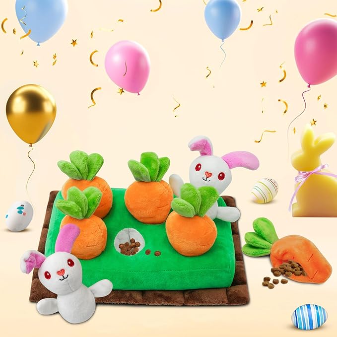 Easter Dog Toys, Hide and Seek Dog Toy, Squeaky Interactive Puzzle Dog Toys for Boredom and Stimulation, Easter Dog Gift for Small and Medium Dogs (Carrots & Rabbits, Pack of 7)