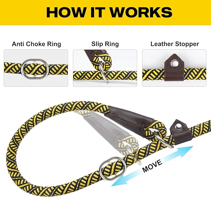 Fida Durable Slip Lead Dog Leash, 6 FT x 3/8" Heavy Duty Loop for Small Dogs and Puppies, Comfortable Strong Rope With No Pull Training, Highly Reflective (Yellow)