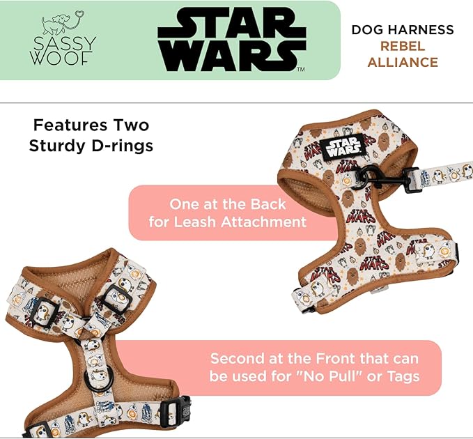Dog Adjustable Harness - Star Wars™ The Rebel Alliance - XS, Breathable Mesh, No Pull Design with Two D-Rings, Patented Design, Perfect for Small Dogs and Puppies
