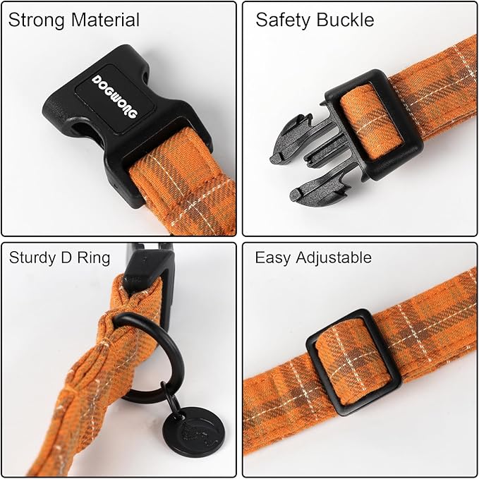 DOGWONG Cotton Dog Collar, Heavy-Duty Fall Dog Collar Durable Soft Fabric Pet Dog Collars Cute Halloween Puppy Necklace for Small Medium Large Dogs