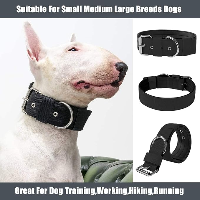 Heavy Duty Tactical Dog Collar - 1.5" Width Military Durable Thick Nylon with Adjustable Metal D Ring & Buckle Working Training K9 Collar for Medium Large Dogs (M(17"-20"), Black)