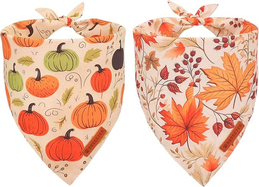 ADOGGYGO Fall Dog Bandana, Pumpkin Maple Leaf Autumn Thanksgiving Pet Scarf, Adjustable Fit Fall Bandanas for Small Dogs Pets (Small)