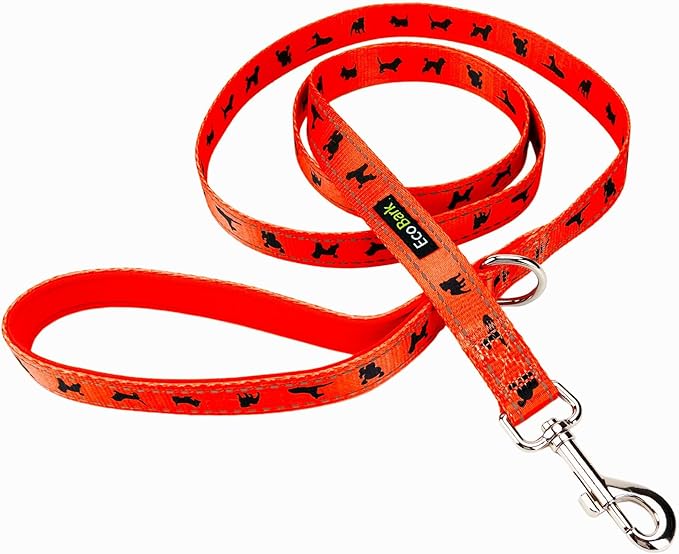 EcoBark Dog Leash - Soft & Reflective Comfort Training Leashes with Padded Handle - Strong Durable Heavy Duty - Training and Pulling for Small, Medium or Large Dogs (Orange)