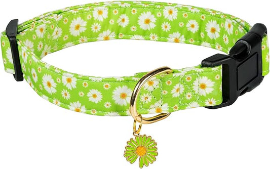 Cute Cotton Dog Collar for Boy and Girl Dogs Fresh Flower Pattern Puppy Collar for Small Medium Large Dogs Adjustable Flower Pattern Soft Pet Collar for Male Female Dogs