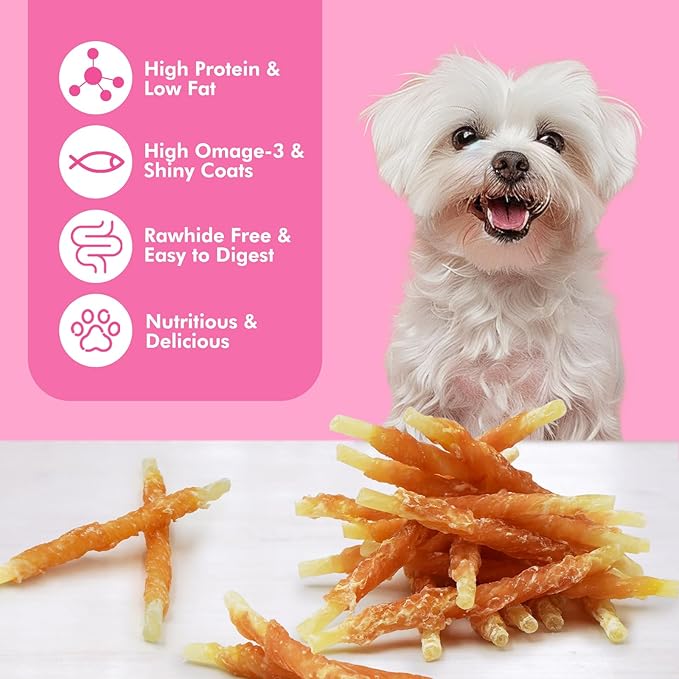 Dog Treats, Chicken Wrapped Cod Sticks, Rawhide Free Dog Chews, Healthy Soft Treats for Small Dogs, 8.82 oz