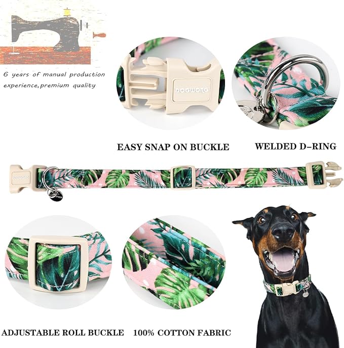 DOGWONG Cotton Dog Collar, Heavy-Duty Dog Collar Durable Soft Boy Dog Collar Cute Wedding Puppy Necklace for Small Medium Large Dog