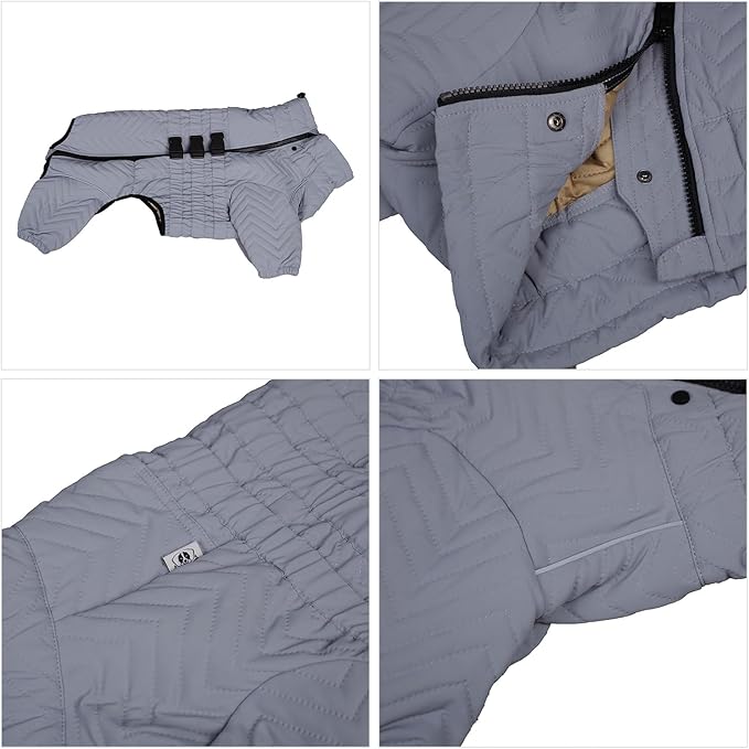 Lovelonglong Warm Coat Double Layers Vest, 4 Legs Covered Windproof Waterproof Reflective Outdoor Skating Costume for Small Medium Large Dogs Gray 5XL