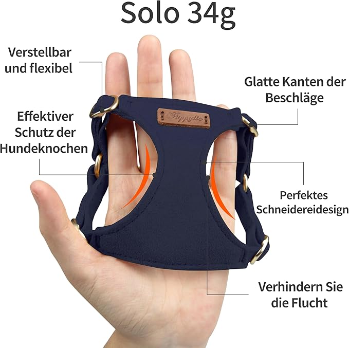 Puppytie No Pull XXS Puppy Harness with Multifunction Dog Leash,Soft Adjustable No Choke Escape Proof Pet Harness Vest,Navy,XXS