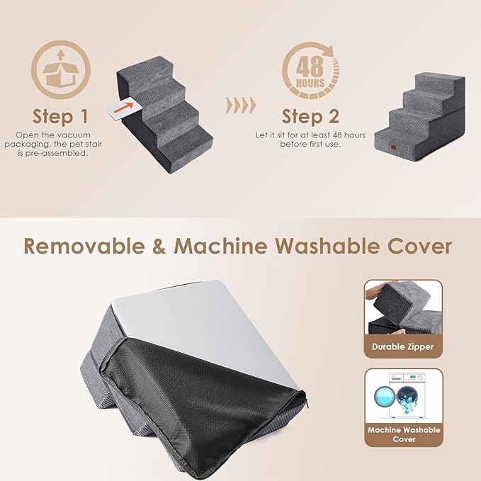 EHEYCIGA Dog Stairs for Bed 18”H, 4-Step Dog Steps for High Bed, Pet Steps for Small Dogs and Cats, Non-Slip Balanced Pet Ramp Indoor, Grey