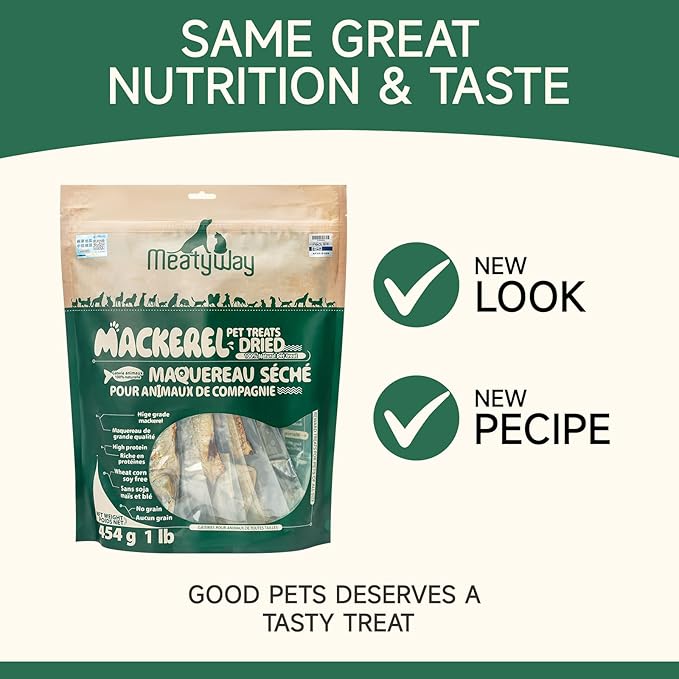 Freeze Dried Mackerel Dog Treats, Healthy High Protein, Low Fat, Grain Free Dog Snacks, Easy to Digest Training Treats, 454g/16 oz. Bag