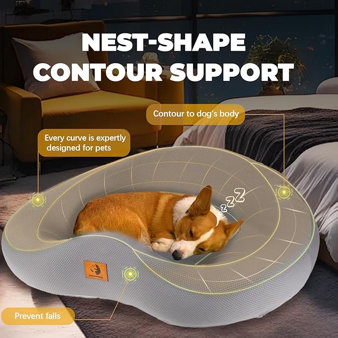 Orthopedic Dog Beds for Large/Medium Dogs, 9'' Thick Pure Memory Foam Dog Bed with Removable Washable Cover, Waterproof Couch Pet Bed, 60D High Density, Chewproof, Easy Cleaning, Grey