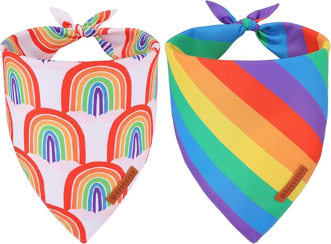 ADOGGYGO Rainbow Dog Bandana, Multi Size Offered, Rainbow Bandanas for Medium Large Dogs Pets (Large)