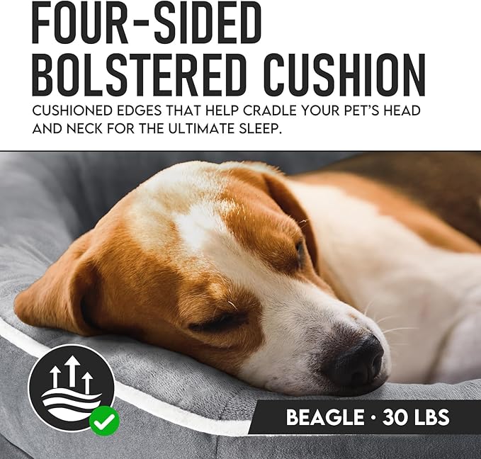 OhGeni Orthopedic Dog Couch Large Sized Pet Beds for Fathers Gifts with Comfort Foam Support, Soft Indestructible Fabric, Machine Washable Waterproof Removable Cover, 35-Inch (Gray)