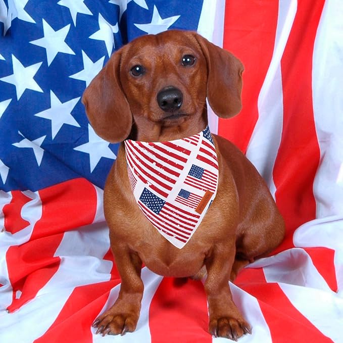 PTDECOR American Flag Dog Bandana 4th of July Dog Bandanas Reversible Triangle Patriotic Bandanas for Medium and Large Dogs Pets (Flag, Large)