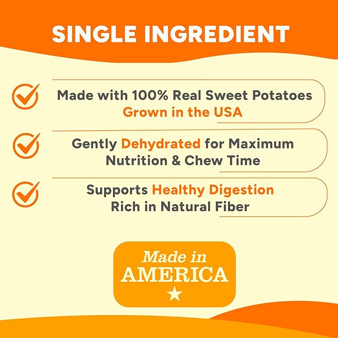 Gaines Family Farmstead Sweet Potato Chews for Dogs - 8 oz Single Ingredient, Sweet Potato Dog Treats, High Fiber, Grain-Free, Rawhide Alternative, Vitamin-Rich, Made in USA