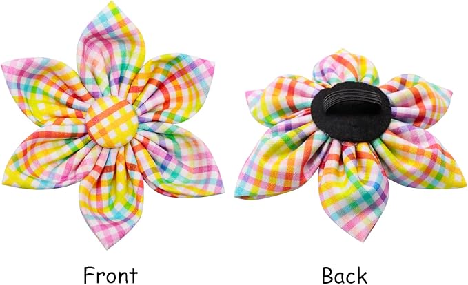 Lionet Paws Easter Dog Collar with Flower - Colorful Cute Cotton Flower Dog Collar with Metal Buckle for Large Dog Girl, L, Neck 16-24in