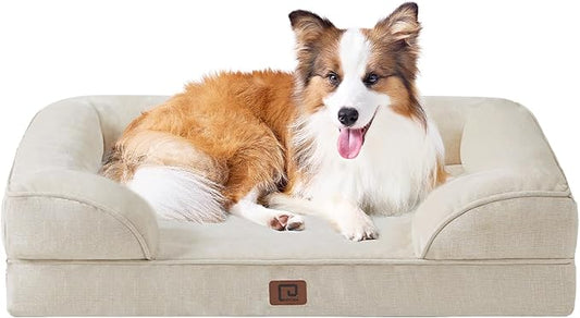 EHEYCIGA Orthopedic Dog Beds for Large Dogs, Waterproof Memory Foam Large Dog Bed with Sides, Non-Slip Bottom and Egg-Crate Foam Pet Couch Bed with Washable Removable Cover, Beige