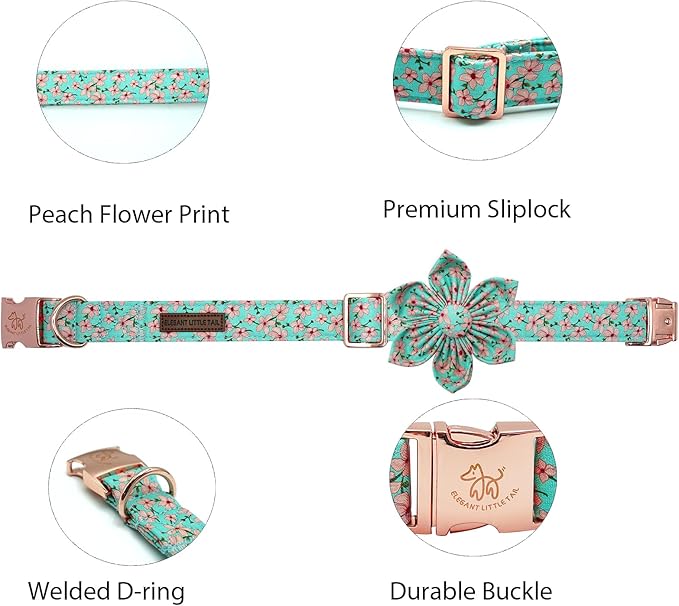Elegant little tail Dog Collar, Spring Pet Collar with Flower Dog Durable Pink Flower Print Dog Collars Girl Pet Gift Adjustable Dog Collar for X-Small Dogs