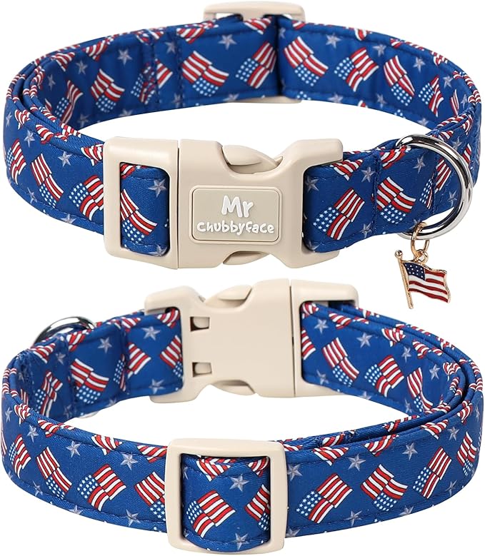 American Flag Dog Collar, 4th of July Puppy Collar with Plastic Buckle, Patriotic Puppy Collar for Small Medium Large Dogs