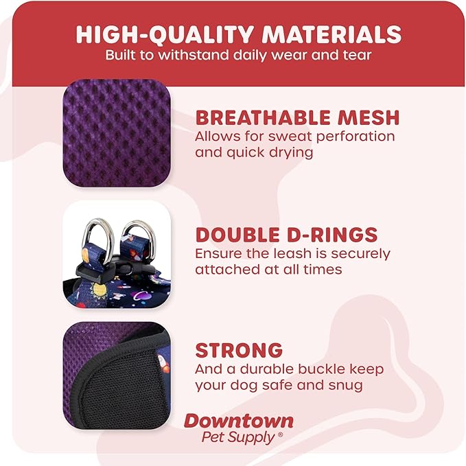 Downtown Pet Supply Step in Dog Harness for Small Dogs No Pull, Small, Space - Adjustable Harness with Padded Mesh Fabric and Reflective Trim - Buckle Strap Harness for Dogs