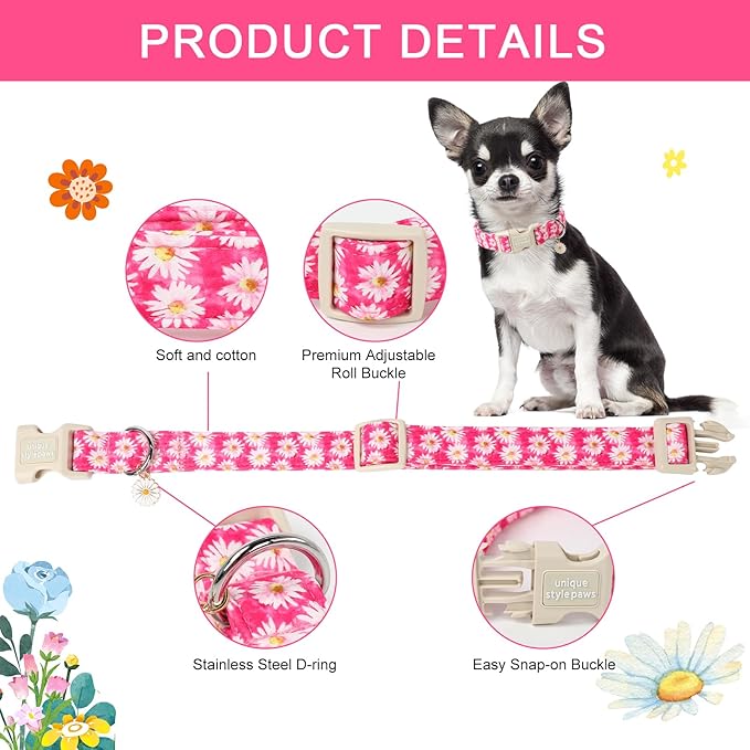 Unique style paws Dog Collar Plastic Buckle with Pendant Rose Daisy Flowers Puppy Collars for Small Medium Large Boys Girls Dogs