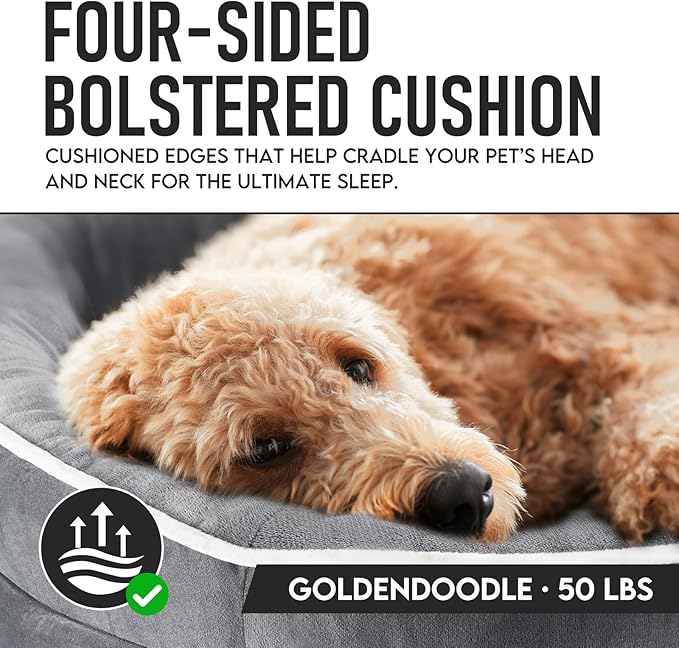 OhGeni Orthopedic Big Dog Couch X-Large Sized Pet Beds for Fathers Gifts with Comfort Foam Support, Soft Indestructible Fabric, Machine Washable Waterproof Removable Cover, 42-Inch (Gray)