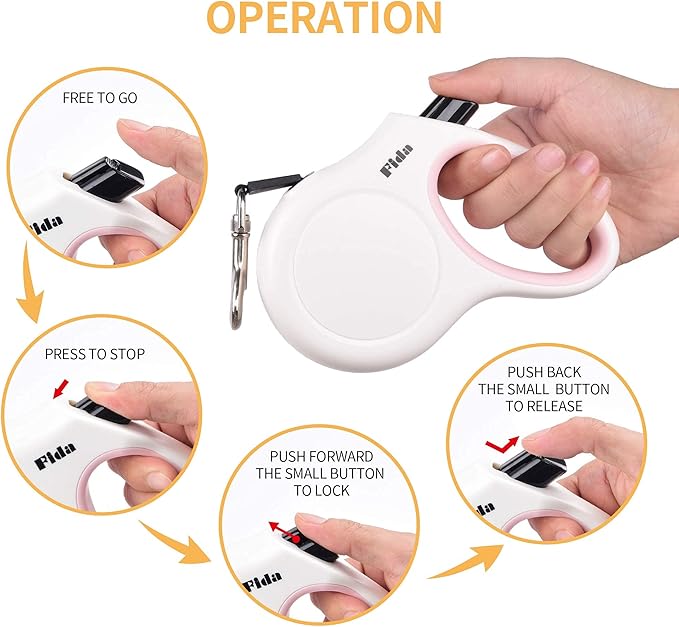 Fida Retractable Dog Leash X-Small Breed, 10 ft Durable Pet Walking Leash for Extra Small Dogs/Cats/Small Animals up to 18 lbs, 360° Tangle Free, White