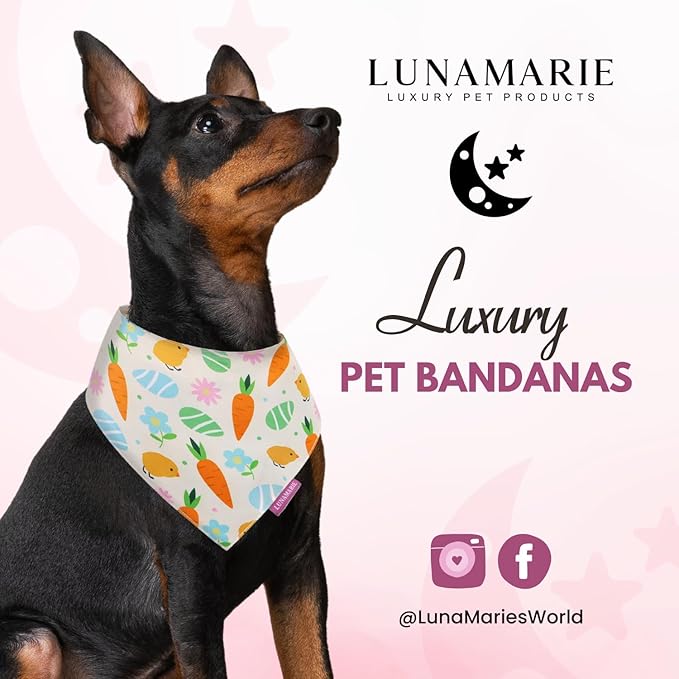 Luxury Pet Birthday Bandanas -Premium & Silky Poly Fabric | 100% Handmade | Custom Shape Dual Layered (Easter Garden, Medium)