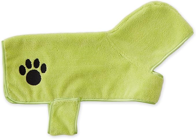 Bone Dry Pet Robe Collection, Embroidered Absorbent Microfiber Bath Robe with Adjustable Closure, for Dogs & Cats, Small, Lettuce Green
