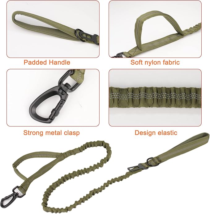 KCUCOP Tactical Dog Collar, Heavy Duty Dog Collar with Handle and Metal Buckle, Military Thick Dog Collars for Medium and Large Dogs(Green-Reflective Set-XL, 1 Patch)