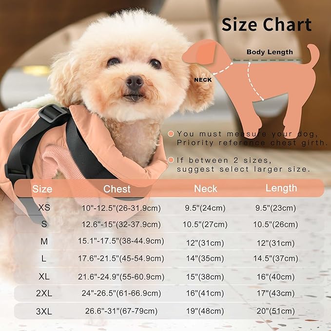 Dog Jacket with Harness,Fleece Lined Warm Puppy Coat for Winter,Soft Windproof Large Dog Vest,LightOrange XXL