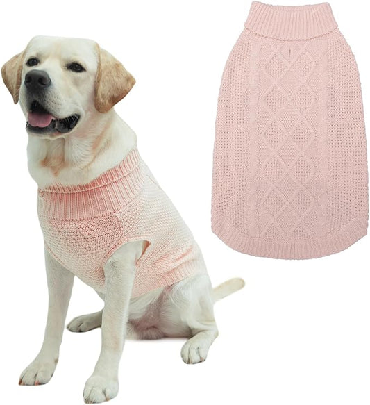 Mihachi Turtleneck Dog Sweater - Winter Coat Apparel Classic Cable Knit Clothes with Leash Hole for Cold Weather, Ideal Gift for Pet in New Year