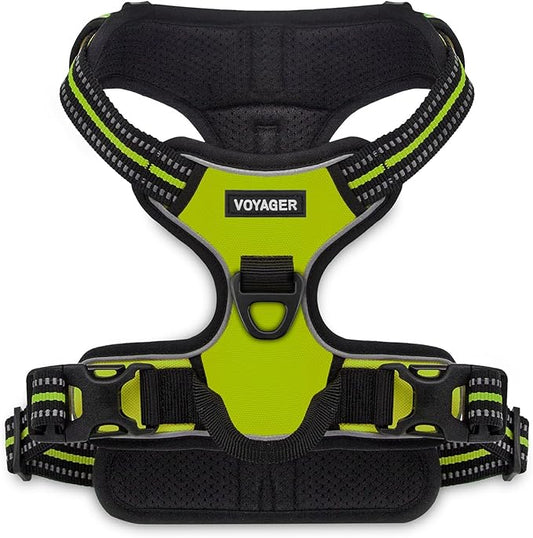 No Pull Dog Harness for Large Dogs, Dual Leash Attachments, Adjustable Soft but Strong Pet Harness with 3M Reflective Technology, Lime Green Nylon, XL (Chest: 28-37")