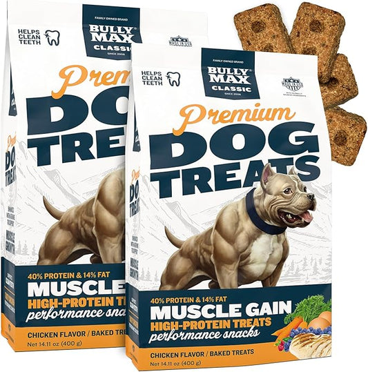 Bully Max Premium High Protein Dog Treats for Puppy & Adult Dogs - Training Dog Food Treats with 40% Protein, Real Meat, Veggies & BCAAs for Small, Medium & Large Breeds - Chicken Flavor (2 Pack)